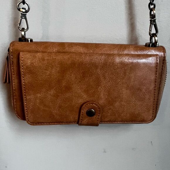 Tan Faux Leather Organizer Phone Wallet Crossbody NWOT - Picture 1 of 9